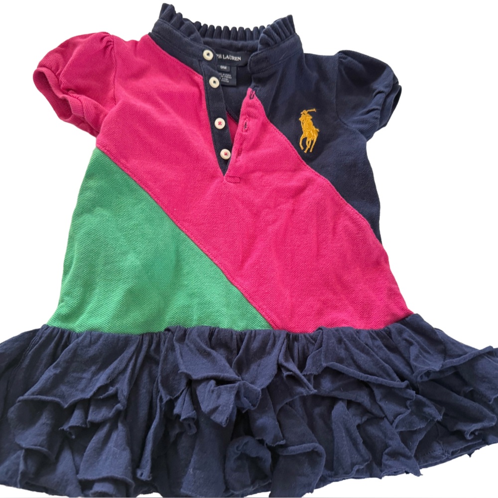Ralph Lauren Pink, Green & Navy Ruffled Polo Dress